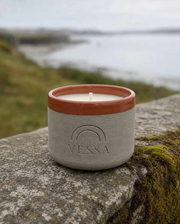 Product photograph styled on a natural surface with soft daylight
