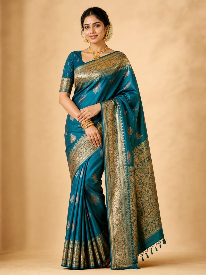 Silk Saree on an AI model, created with Pixla AI