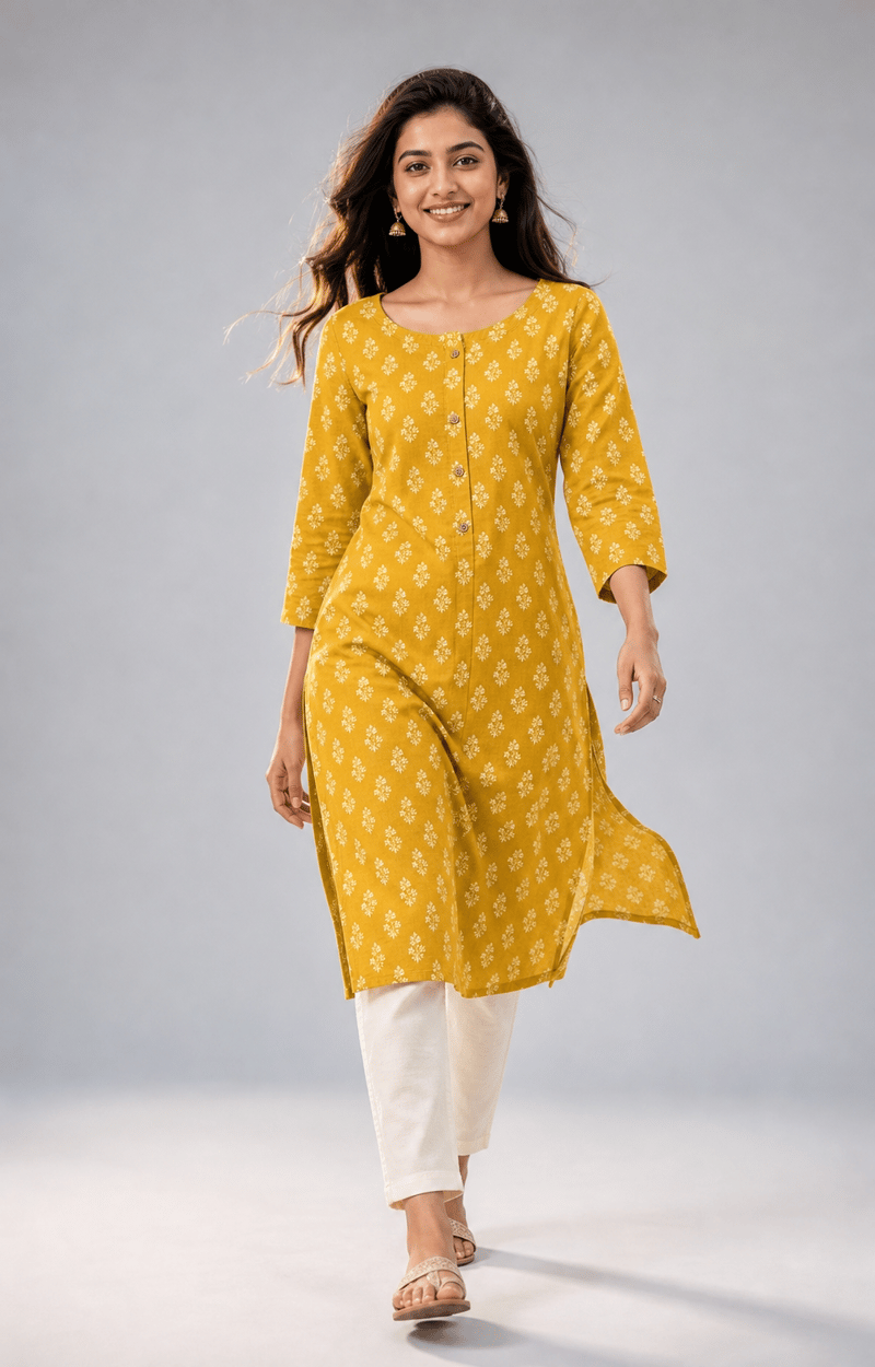 Everyday Kurta on an AI model, created with Pixla AI